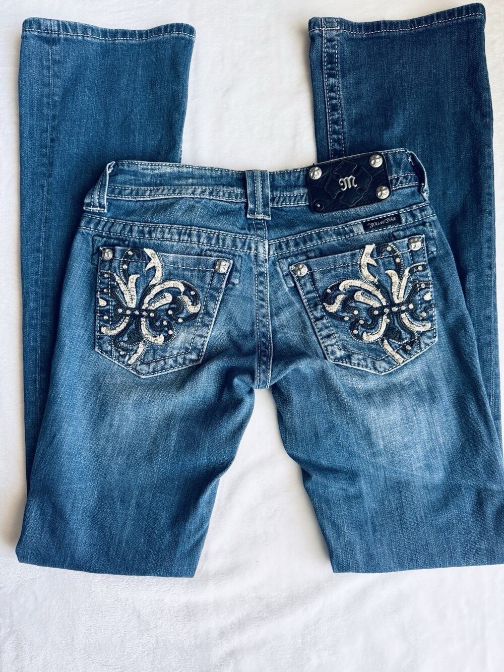 Miss Me Y2K Fleur de Lis Embellished Bootcut Jeans Size 25 JP6073B